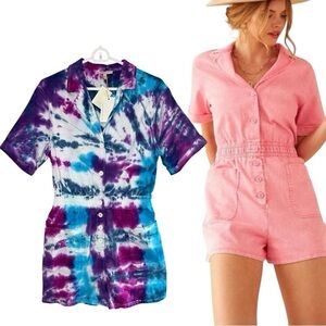 NWT UPCYCLED SKIES ARE BLUE Denim Romper Now Tie-Dyed, Medium